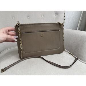 Ann Taylor Taupe Leather & Chain Crossbody Purse HandBag Gold Brown